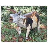 Painted Metal Cow Yard Sculpture