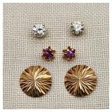 14K Gold Earrings Amethyst & CZs Etc