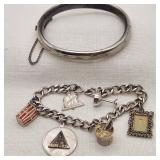 Vintage Silver Charm & Hinged Bracelets