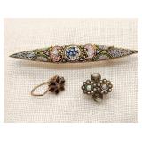 Antique Micromosaic + Opals Pins + Earring