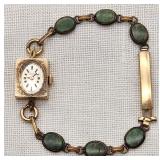 14K Gold 17j Longines Watch w/ Agate Bracelet