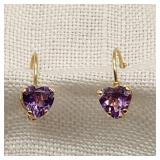 14K Gold Amethyst Hearts Earrings