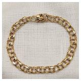 14K Gold Double Link Charm Type Bracelet