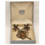 Spun Sterling Flower Brooch & Orchids Earrings