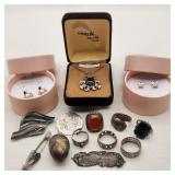 Vintage Silver Rings Necklaces Brooches Etc