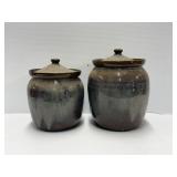 Two Lidded Pottery Jars