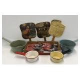 Enamel Pots, Flatware and Fans