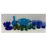 Blue and Green Glassware Assortment