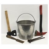 Galvanized Pail and Hand Tools