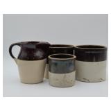 Brown Band Stoneware Pitcher & Crocks