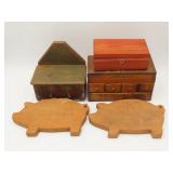 Wooden Boxes and Pig Cutting Boards