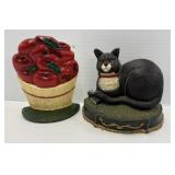 Cast Iron Apple Basket and Cat Bookends