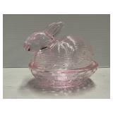 Pink Glass Rabbit Covered Dish
