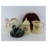Pottery Swan and Serving Pieces