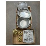 Pewter Trays And Brass Candlesticks