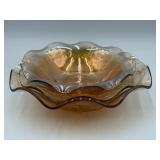 Amber Etched Glass Serving Bowls