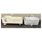 Child's Cradle and Wicker Bassinet
