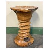 Burl Style Carved Wood Pedestal Table