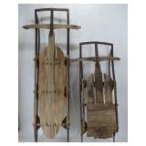 Two Antique Wood And Metal Sleds