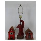 Pitcher Pump Lamp and Wooden Birdhouses
