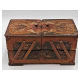 Painted Wooden Cantilever Sewing Box