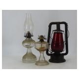 Barn Lantern and Pedestal Oil Lamps