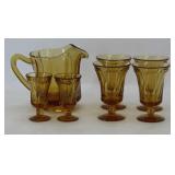 Amber Glass Pitcher and Goblet Set