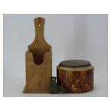 Wooden Wall Pocket and Stoneware Jar