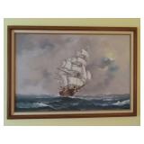 Framed Sailing Ship Painting