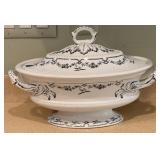Black Transferware Covered Tureen