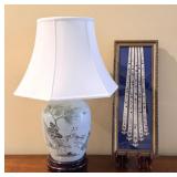 Chinese Porcelain Lamp & Framed Textile