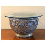 Enameled Oriental Jardiniere With Glass Top