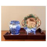 Blue And White Puzzle Jug And Porcelain