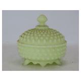 Custard Satin Hobnail Glass Candy Dish