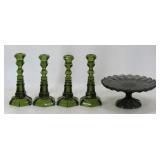 Colored Glass Candle Sticks & Stand