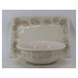 White Ceramic Leaf Bowl & Platter