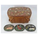 Painted Cast Iron Trivets & Picnic Basket