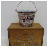 Red Man Pail And Deer Wooden Box