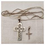 14K White Gold Cross w/ Diamonds + Silver Cross