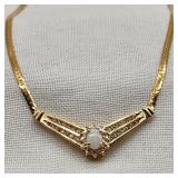 14K Gold Opal & Diamonds V Necklace
