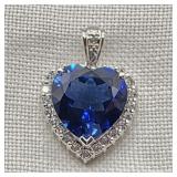 14K White Gold Heart Pendant w/ Sapphire