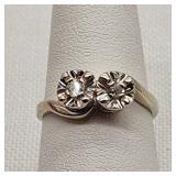 14K White Gold Toi & Moi Ring Diamonds
