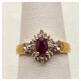 10K Gold Ring w/ Ruby & Diamonds