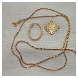14K Gold Single Earrings & As-Is Chain