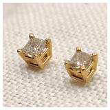 14K Gold Square Cut Diamond Stud Earrings
