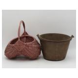 Brass Candy Kettle And Oak Basket