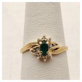 14K Gold Ring with Emerald & Diamonds