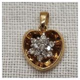 14K Gold Heart Pendant w/ Diamonds