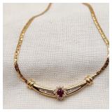 14K Gold Necklace w/ Ruby & Diamonds
