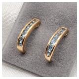 14K Gold J-Hoop Earrings w/ Topaz